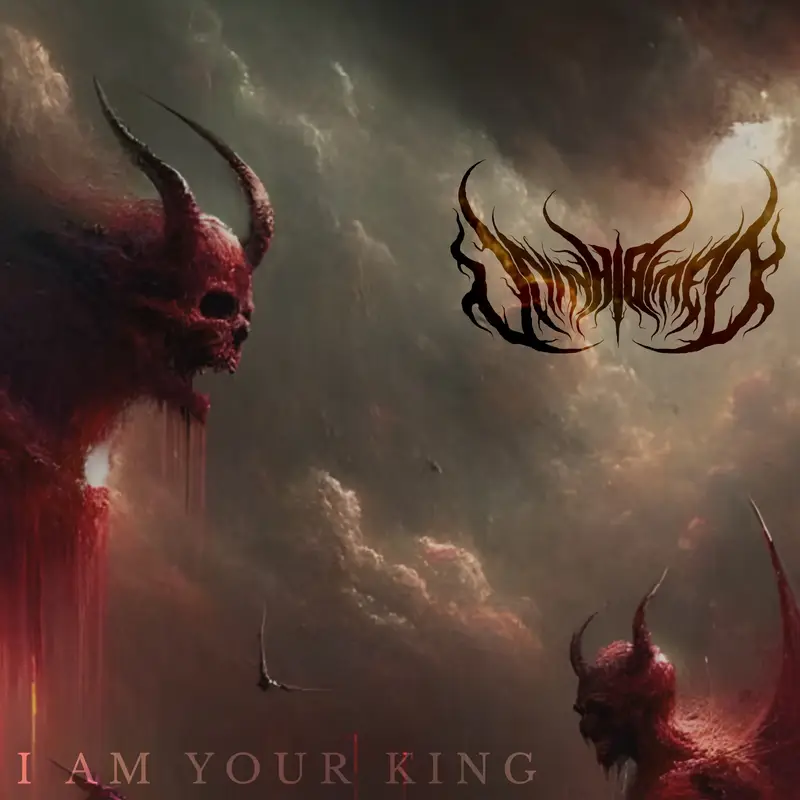 I Am Your King cover: red horned demon skulls in a stormy sky